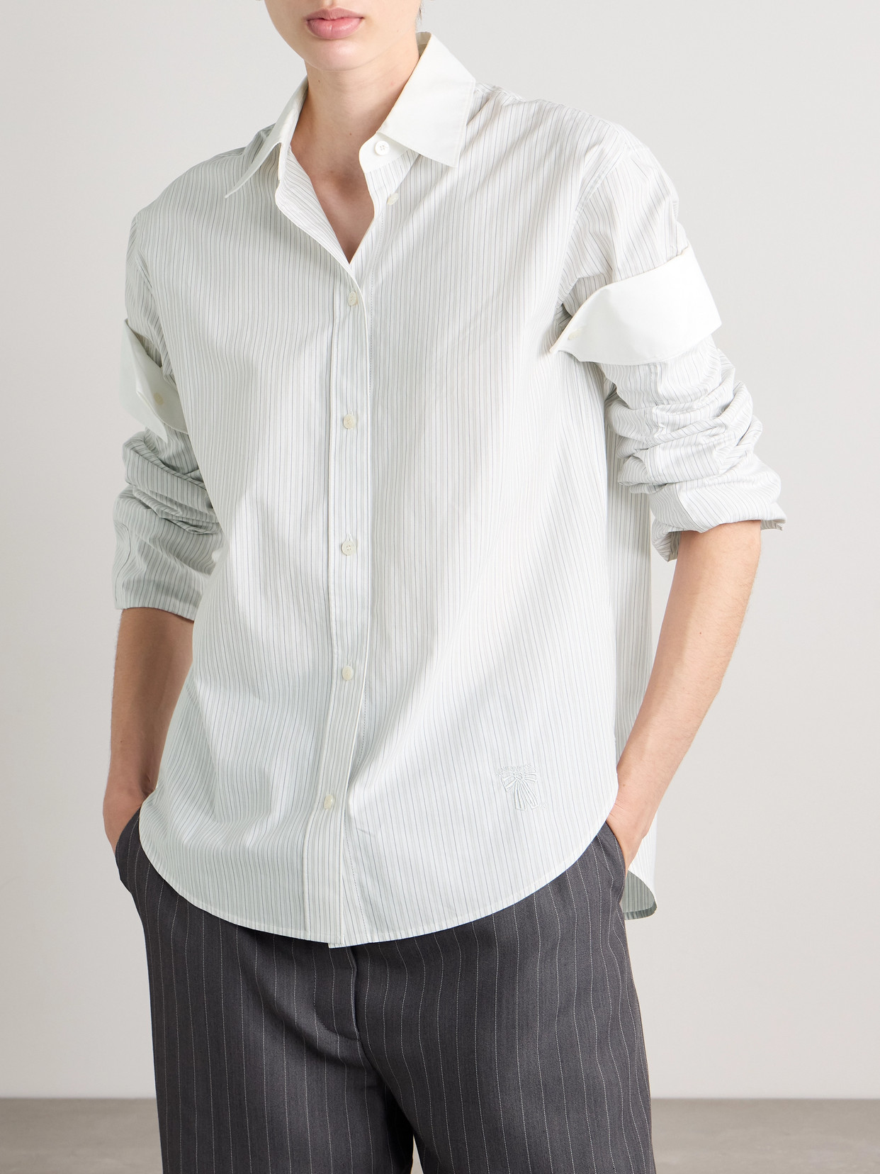 ACNE STUDIOS LAYERED STRIPED COTTON-POPLIN SHIRT