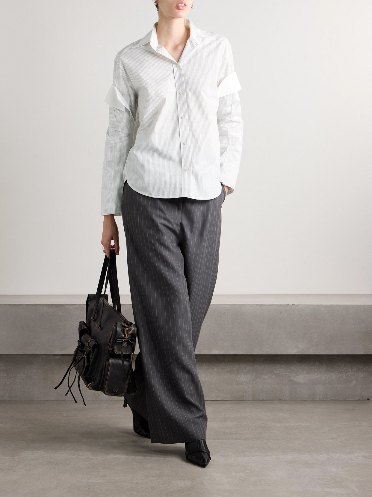 ACNE STUDIOS LAYERED STRIPED COTTON-POPLIN SHIRT