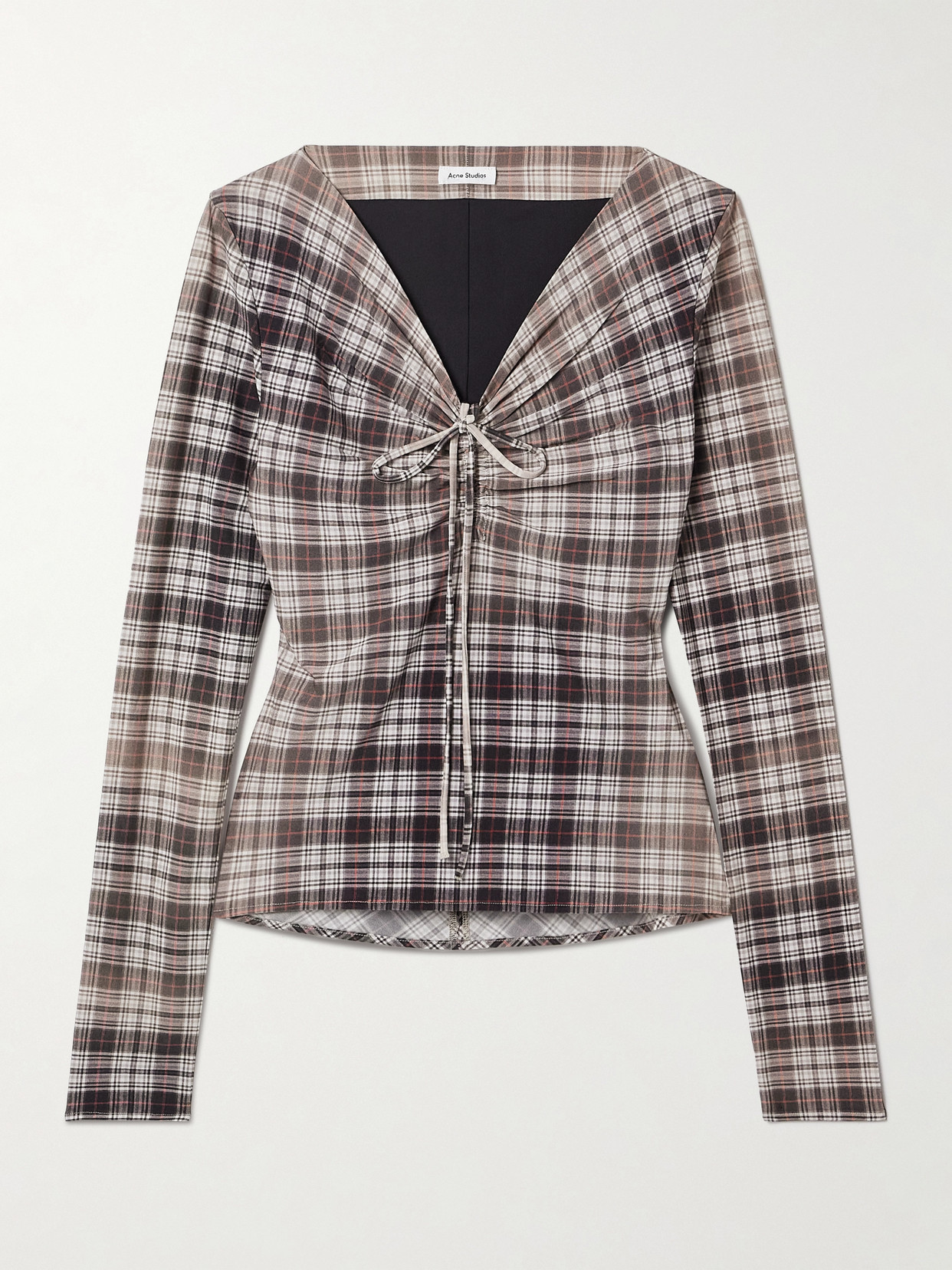 Acne Studios Ruched Checked Stretch-jersey Top In Brown