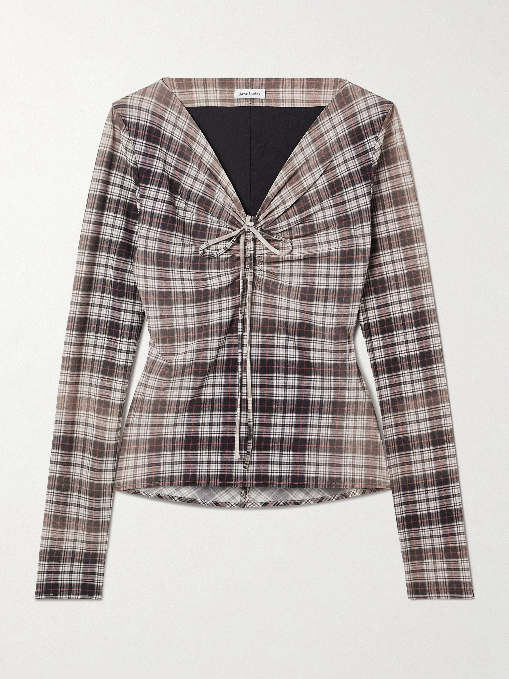 Acne Studios Ruched checked stretch-jersey top thumbnail