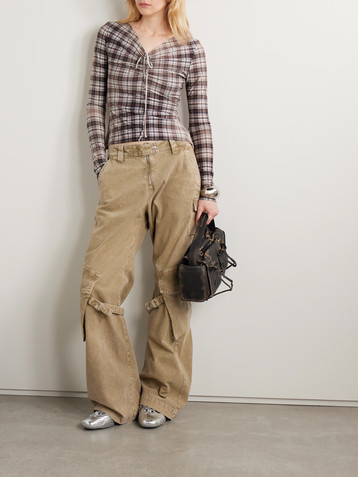 Acne Studios Ruched checked stretch-jersey top