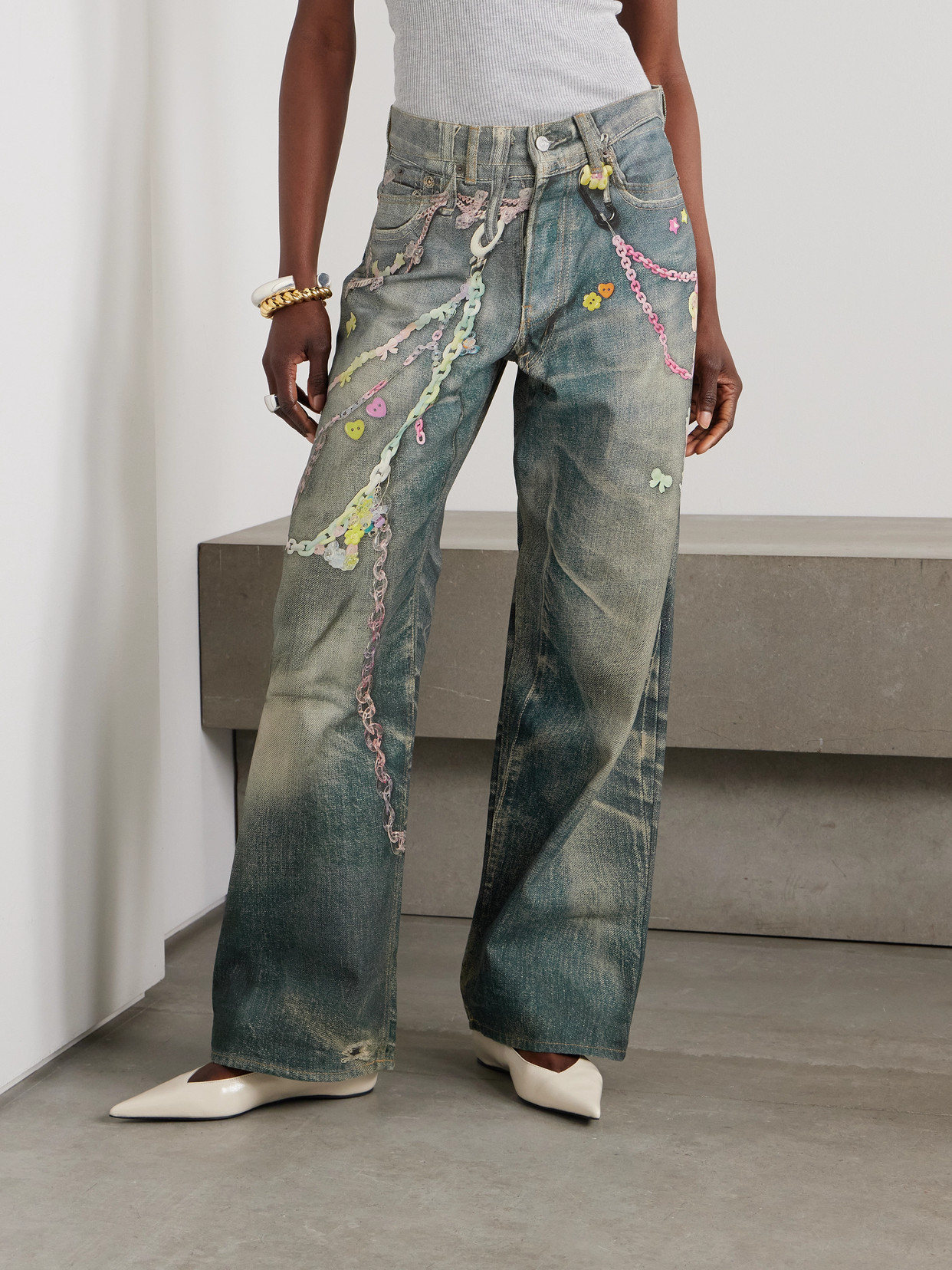 Acne Studios Printed Wide-leg Jeans In Blue