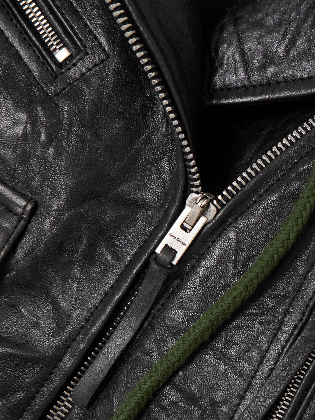 Acne Studios Layered Textured-leather And Organic Cotton-jersey Biker Jacket In Black
