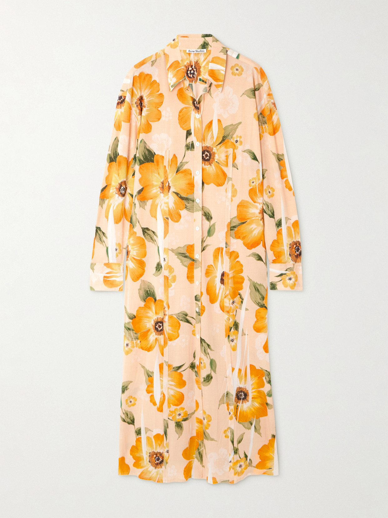 Acne Studios Floral-print Jersey Midi Shirt Dress In Orange