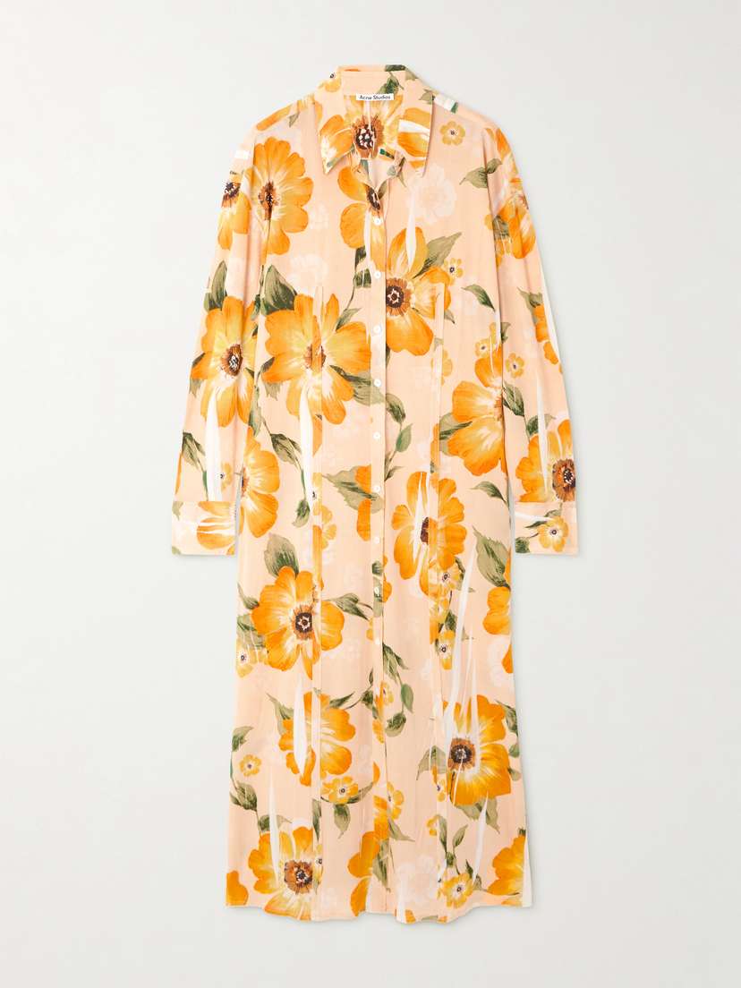 Acne Studios Floral-print Jersey Midi Shirt Dress