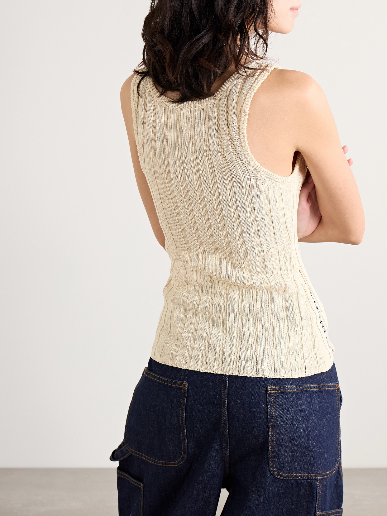 ACNE STUDIOS DISTRESSED RIBBED ORGANIC COTTON-BLEND TANK