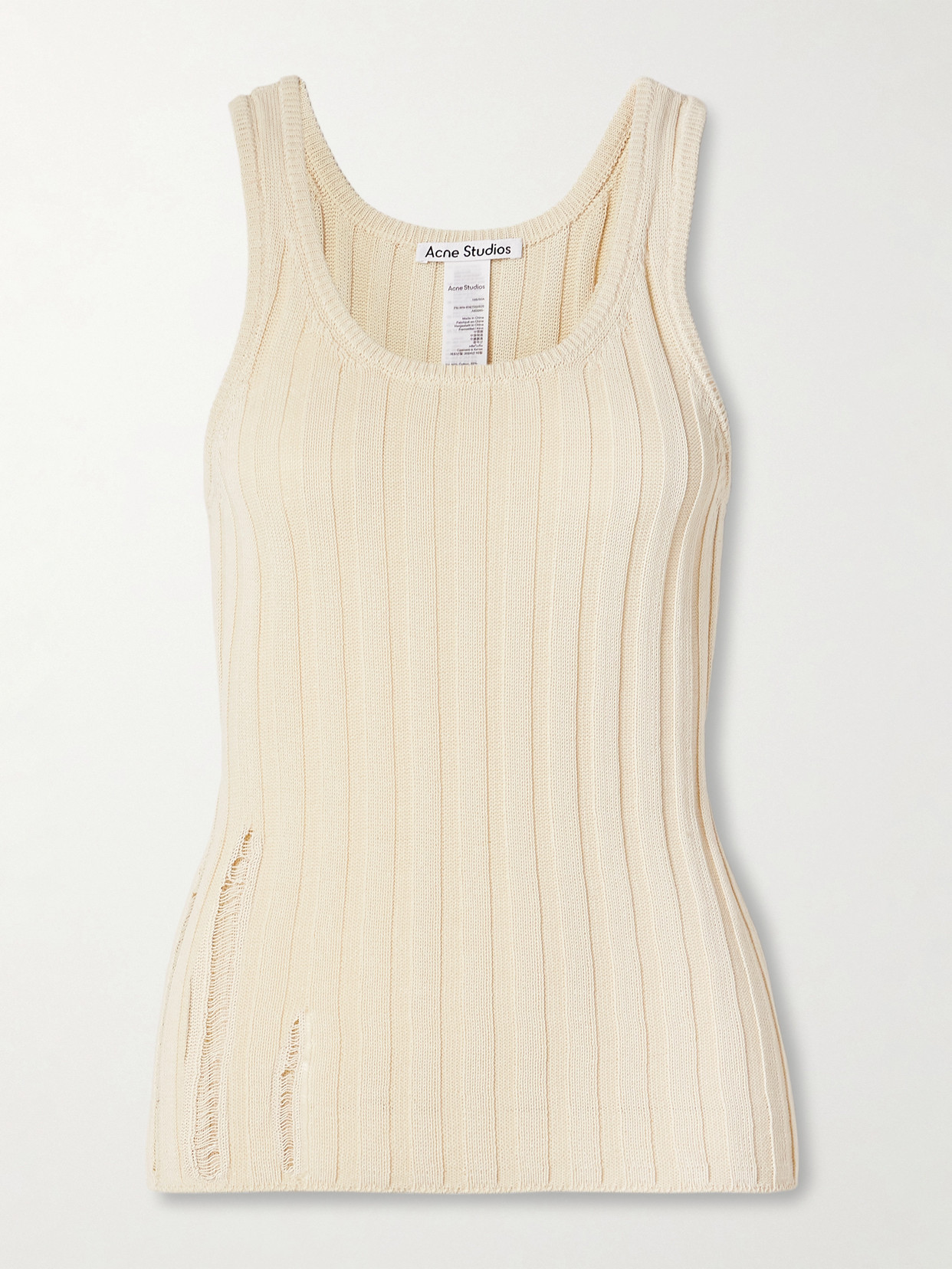 Acne Studios Distressed Ribbed-knit Cotton-blend Tank Top In Ivory