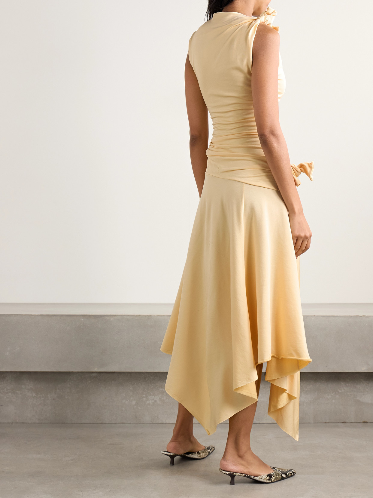 ACNE STUDIOS ASYMMETRIC KNOTTED CUTOUT STRETCH-CREPE MIDI DRESS
