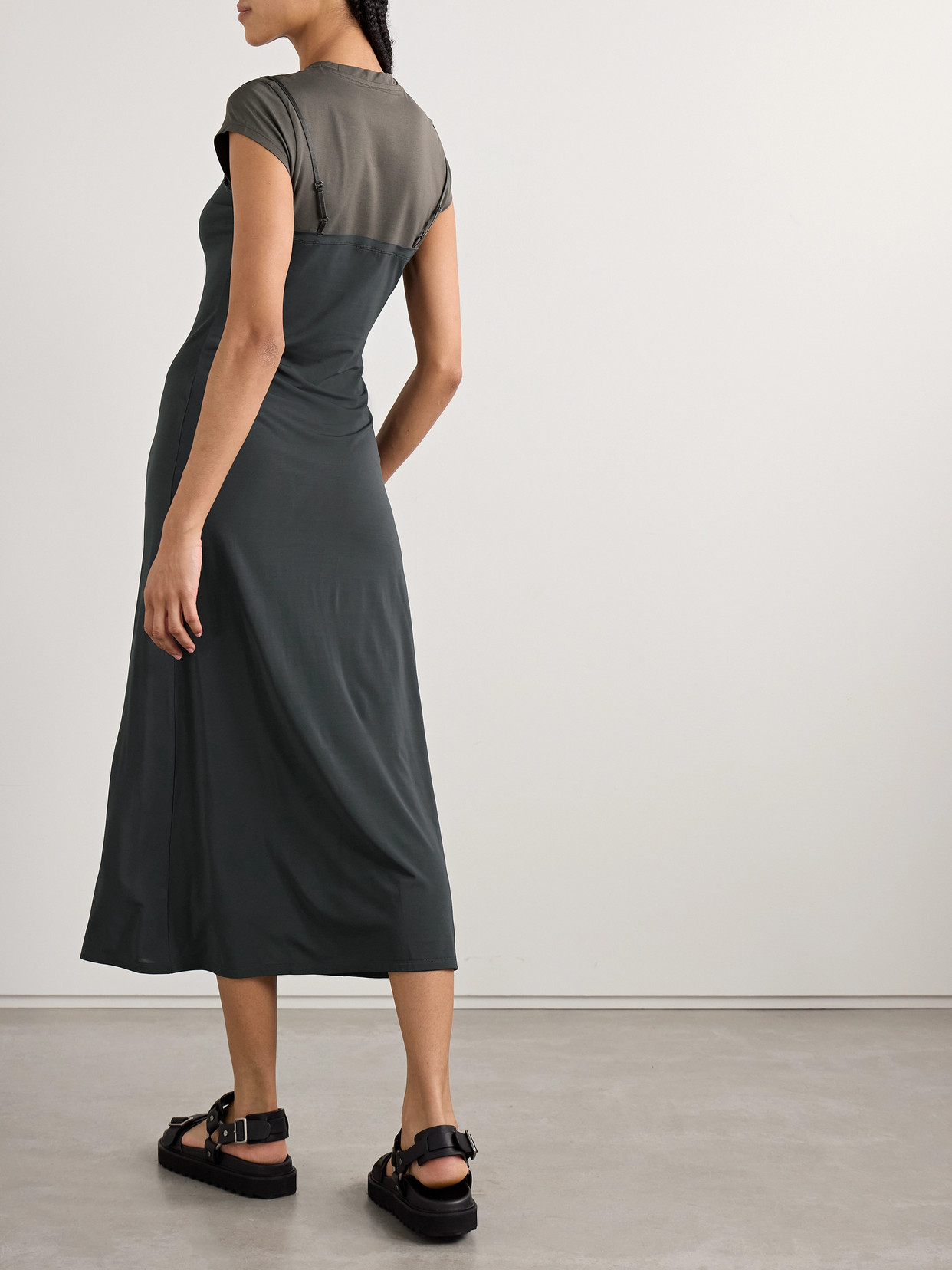 Shop Acne Studios Lace-trimmed Stretch-jersey And Cotton-blend Jersey Midi Dress In Black