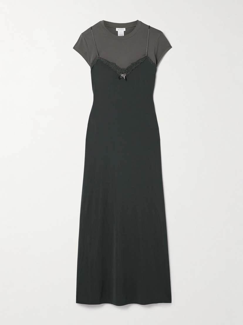 Acne Studios Lace-trimmed Stretch-jersey And Cotton-blend Jersey Midi Dress