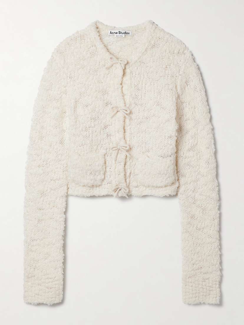 Acne Studios Bow-embellished Cropped Wool-blend Bouclé Cardigan