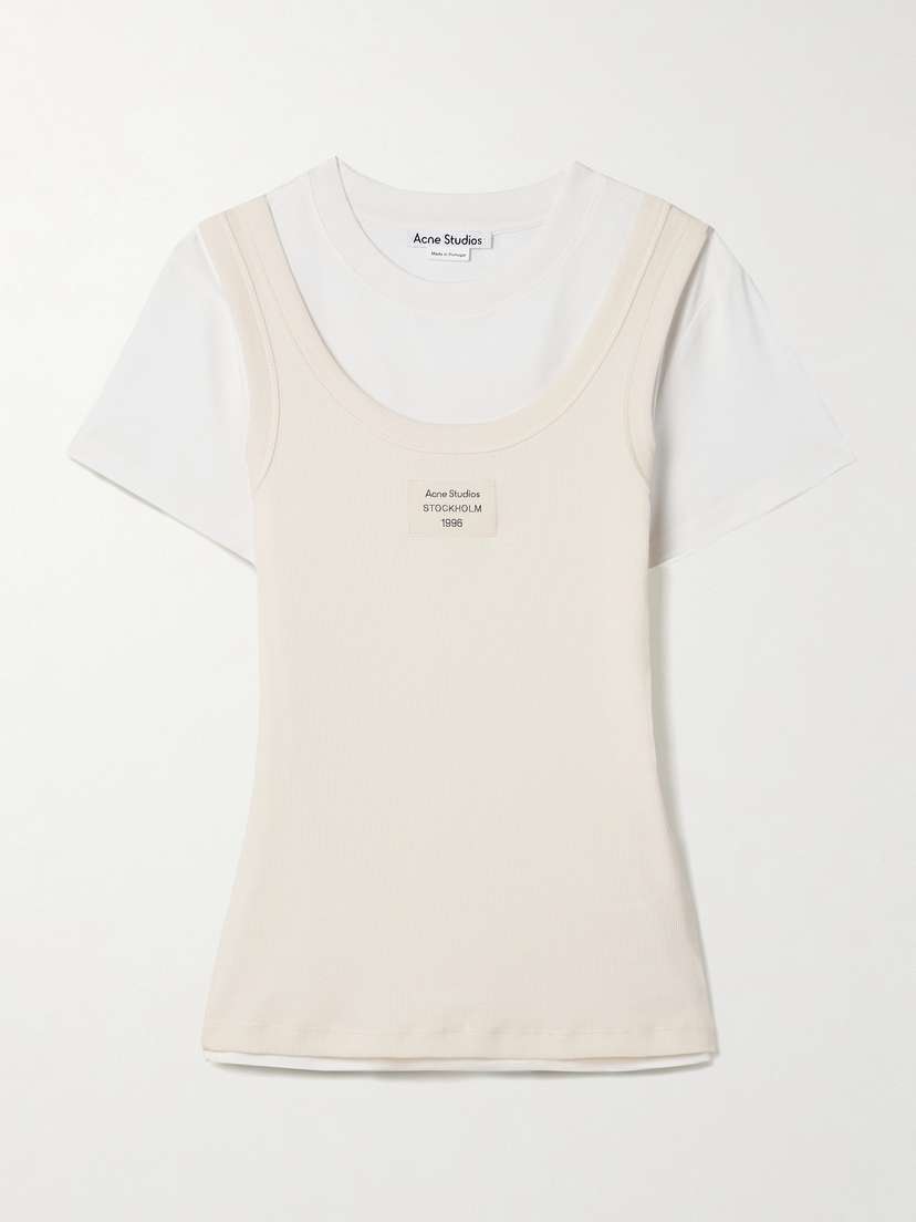 Acne Studios Layered Appliquéd Ribbed Cotton-blend Jersey T-shirt