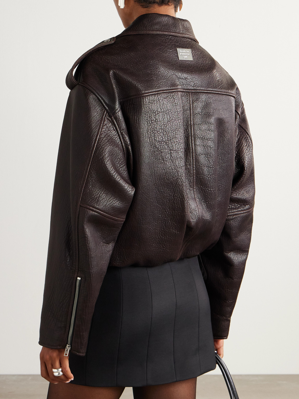 Acne Studios Gathered Textured-leather Biker Jacket In Brown