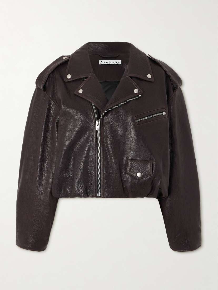Acne Studios Gathered Textured-leather Biker Jacket