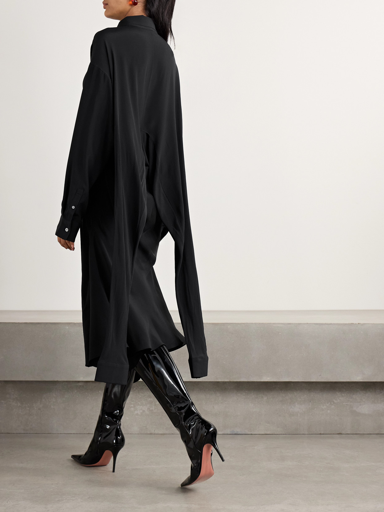 ACNE STUDIOS CONVERTIBLE ASYMMETRIC BELTED CREPE DE CHINE MIDI SHIRT DRESS