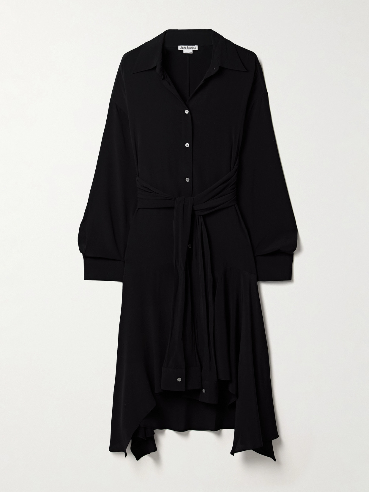 Acne Studios - Convertible Asymmetric Belted Crepe De Chine Midi Shirt Dress - Black