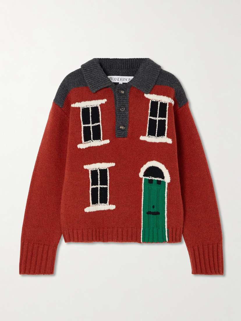 JW Anderson House Intarsia Wool Polo Sweater