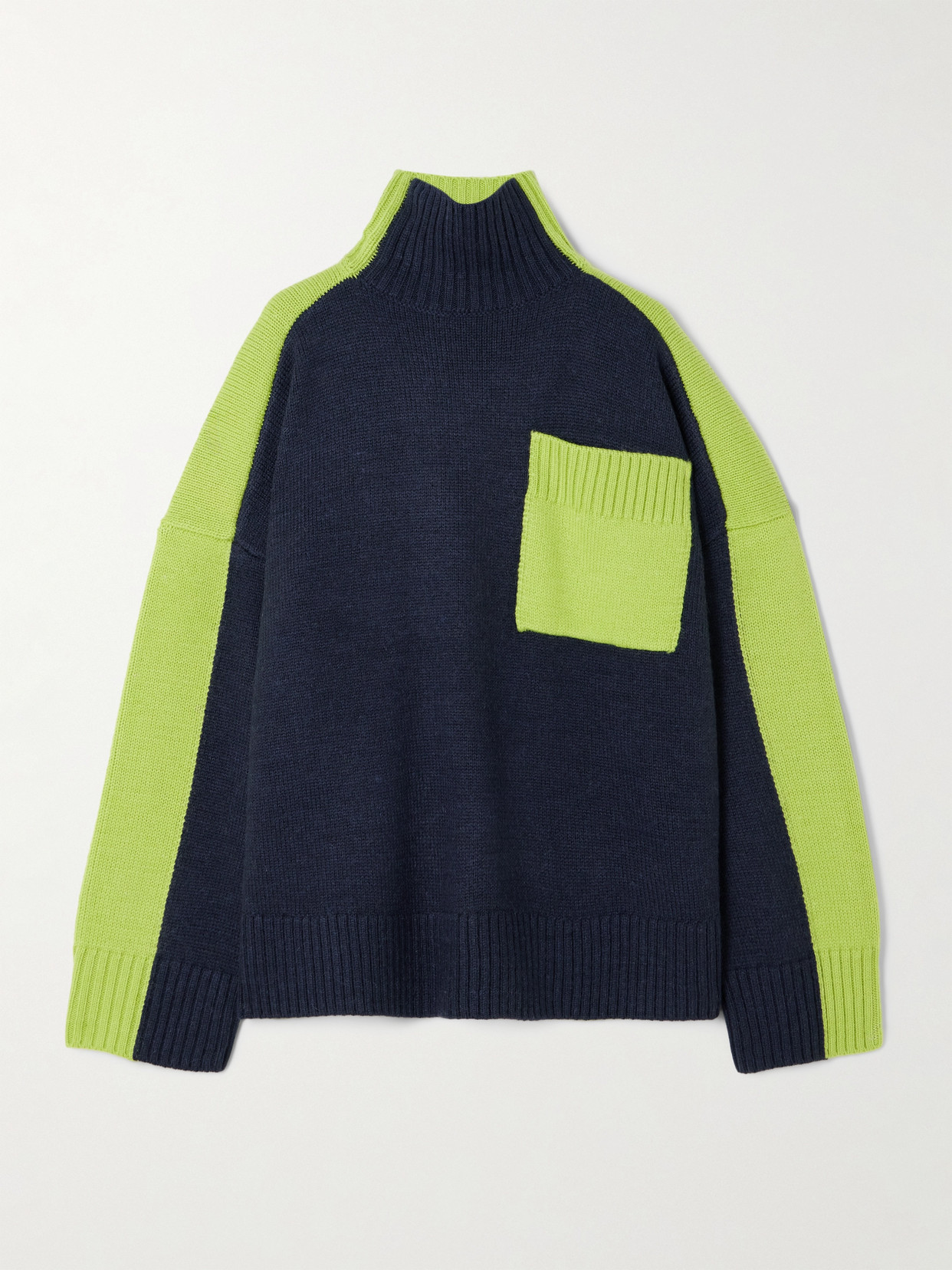 Jw Anderson Two-tone Knitted Turtleneck Sweater In Blue
