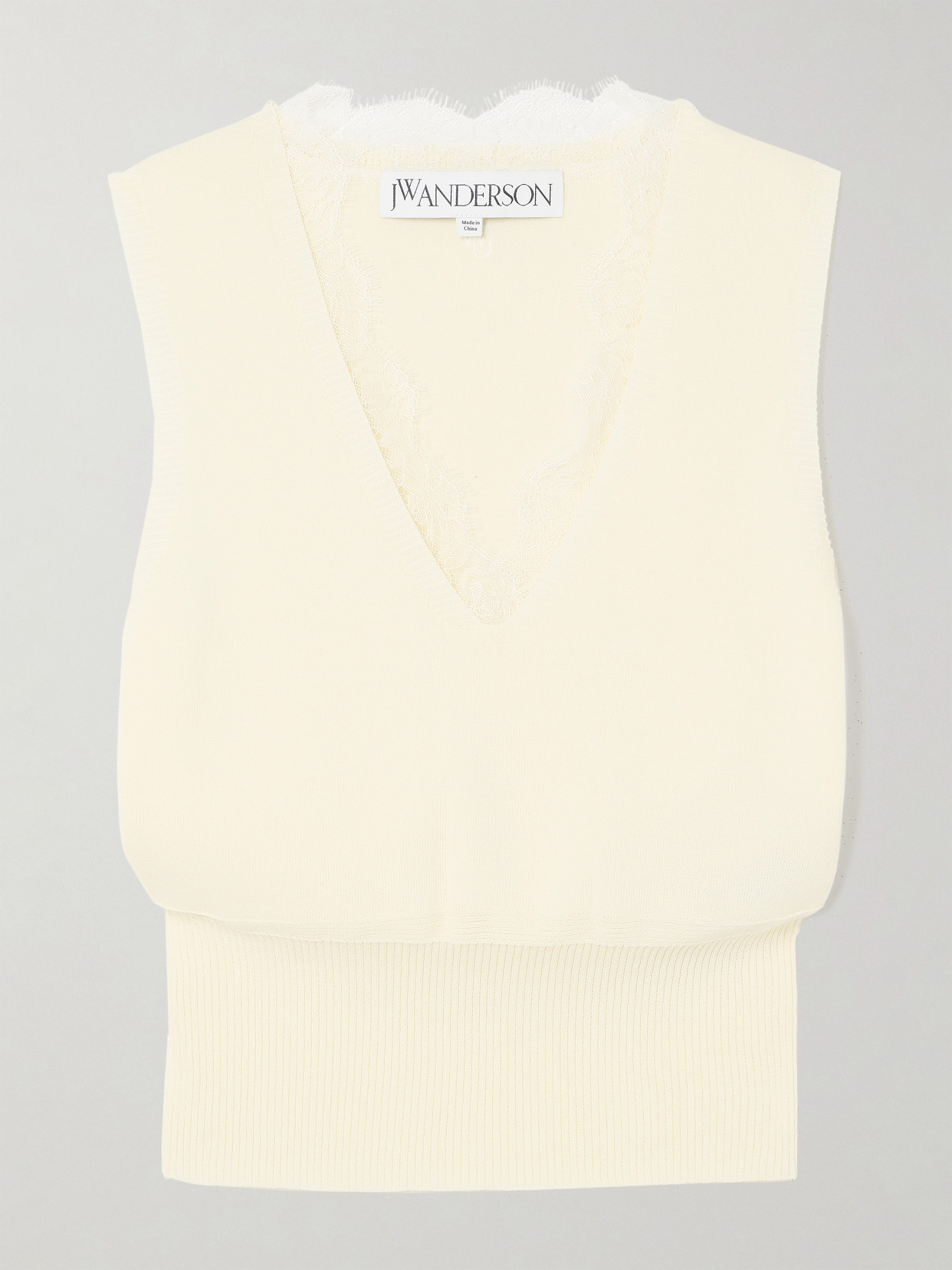 Jw Anderson Lace-trimmed Cotton-blend Tank In White