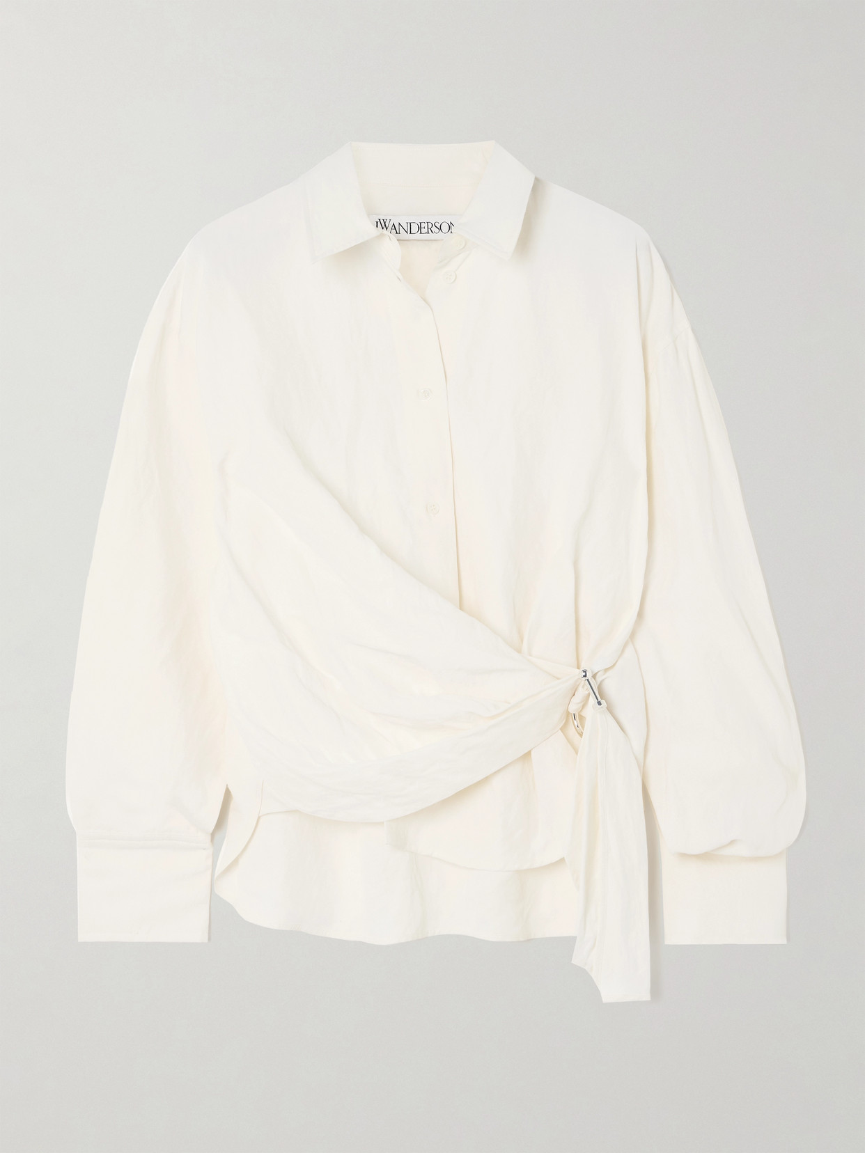 Jw Anderson Draped Embellished Voile Shirt In White