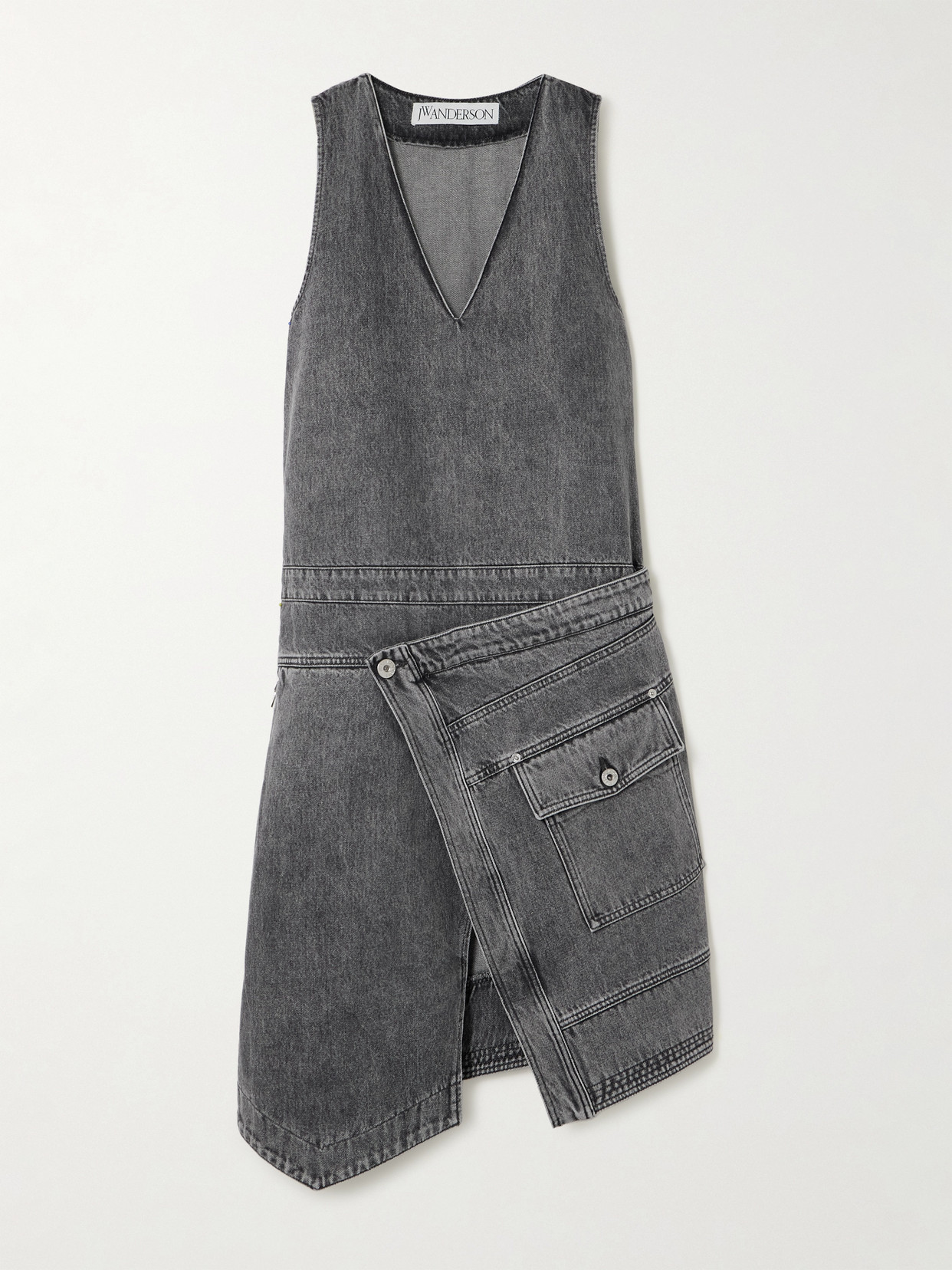 JW Anderson - Asymmetric Wrap-effect Denim Midi Dress - Gray