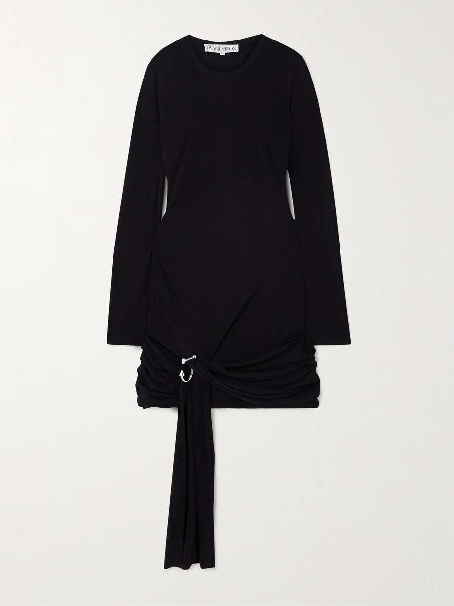 embellished draped jersey mini dress