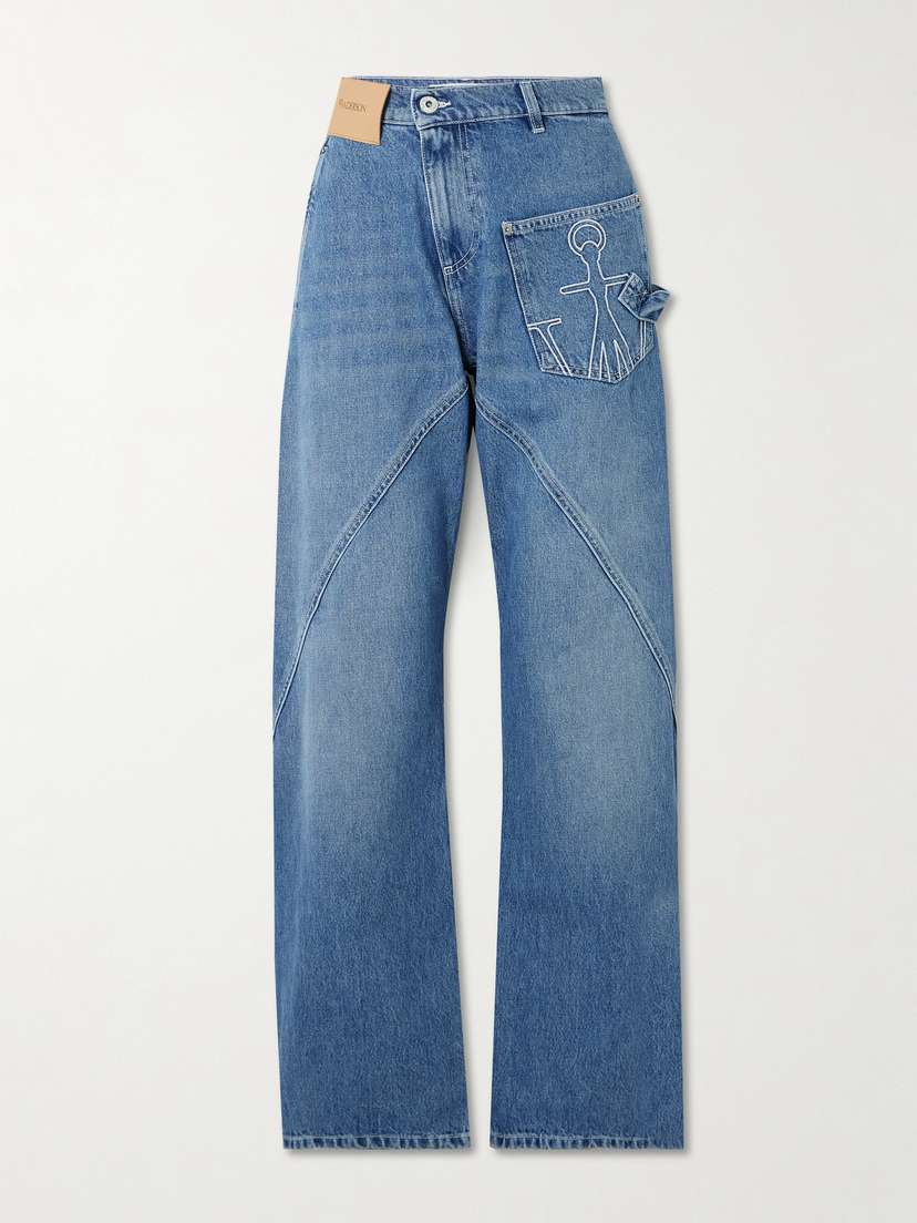 JW Anderson Twisted Asymmetric Embroidered High-rise Jeans