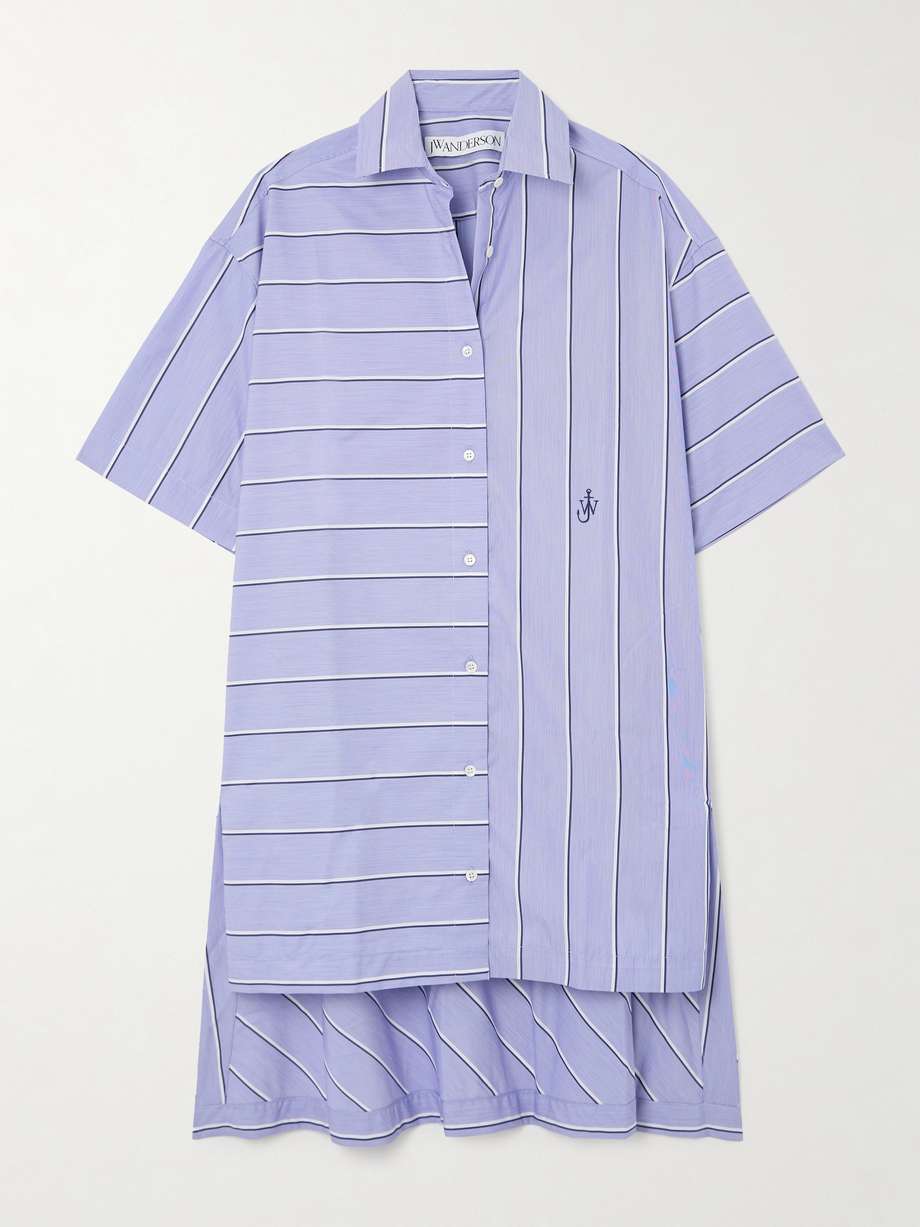paneled striped cotton-blend shirt dress
