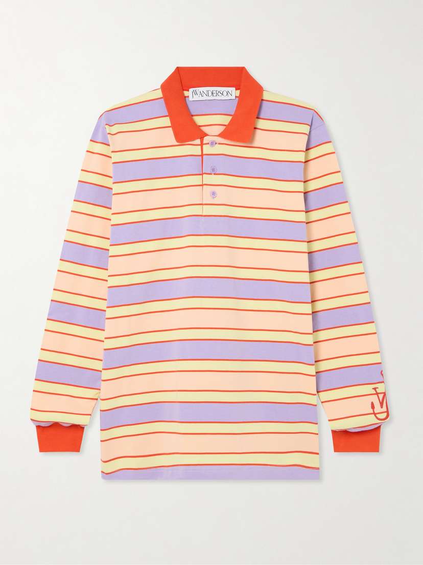 JW Anderson Embroidered Striped Cotton-jersey Polo Top