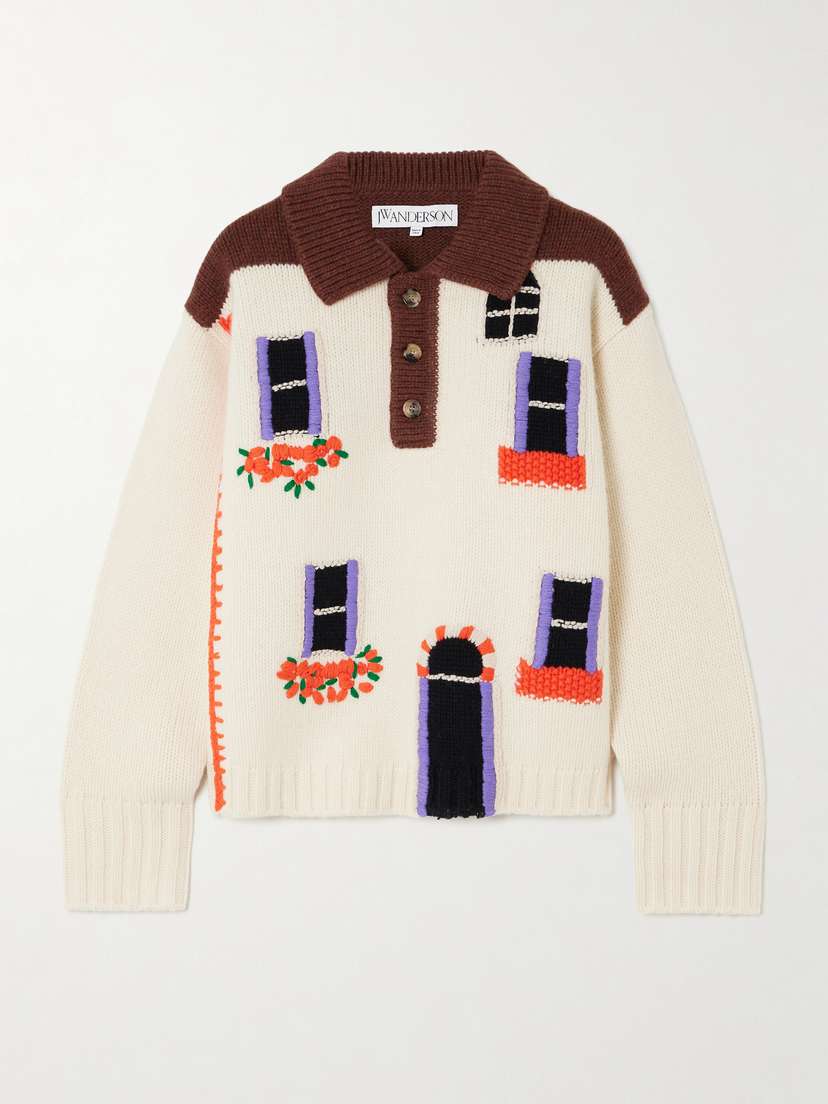 JW Anderson House Intarsia-knit Wool Polo Sweater