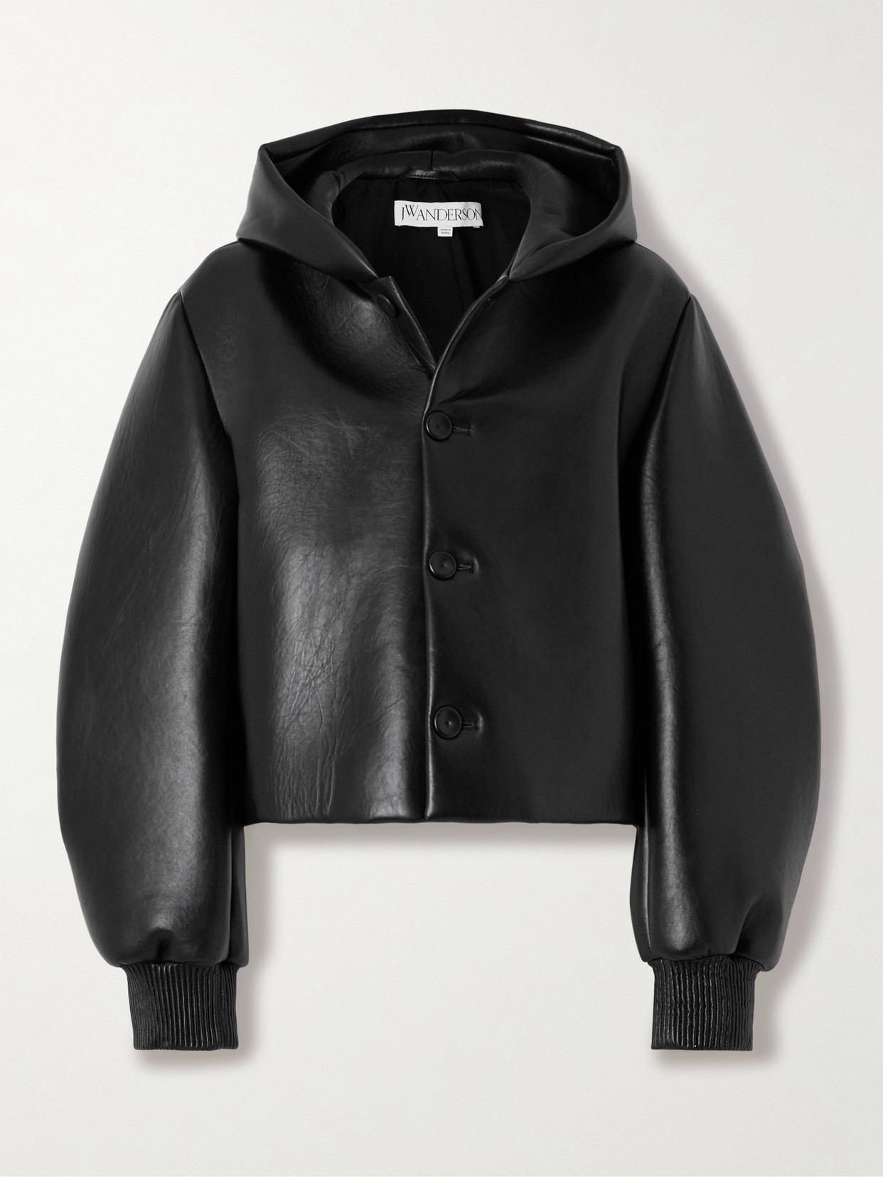 JW Anderson - Hooded Cropped Padded Leather Jacket - Black