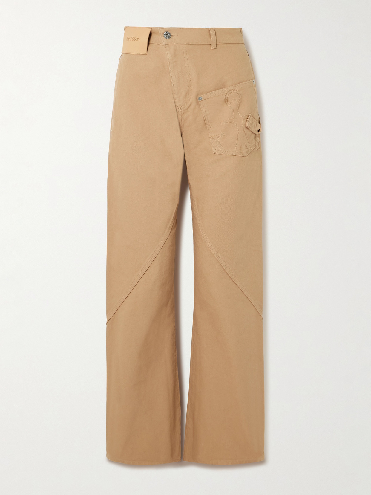 JW Anderson - Twisted Asymmetric Embroidered Cotton-canvas Pants - Brown
