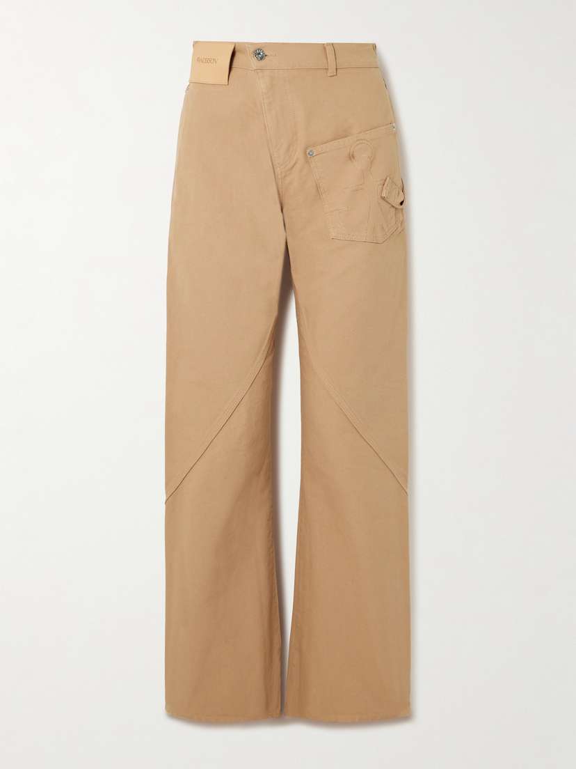 JW Anderson Twisted Asymmetric Embroidered Cotton-canvas Pants