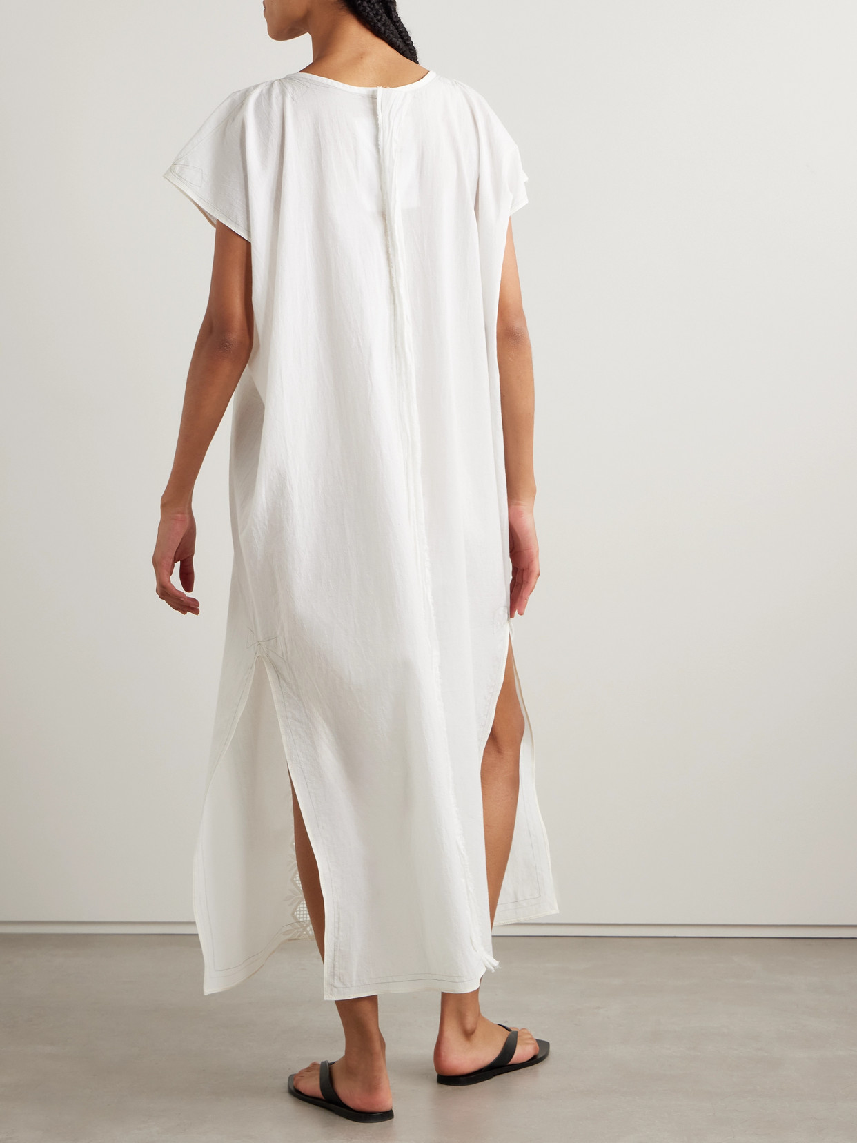 Thank You Have A Good Day Crochet-trimmed Cotton-voile Midi Dress In White