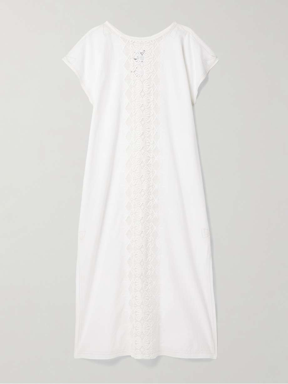crochet-trimmed cotton-voile midi dress