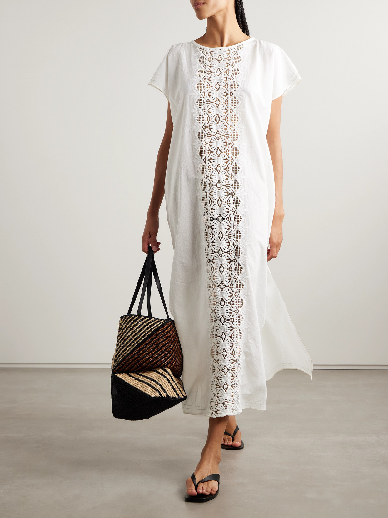 Thank You Have A Good Day Crochet-trimmed Cotton-voile Midi Dress In White