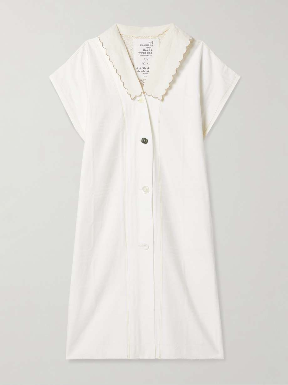 lace-trimmed cotton oxford and twill midi shirt dress