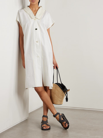 THANK YOU HAVE A GOOD DAY Lace-trimmed cotton Oxford and twill midi shirt dress