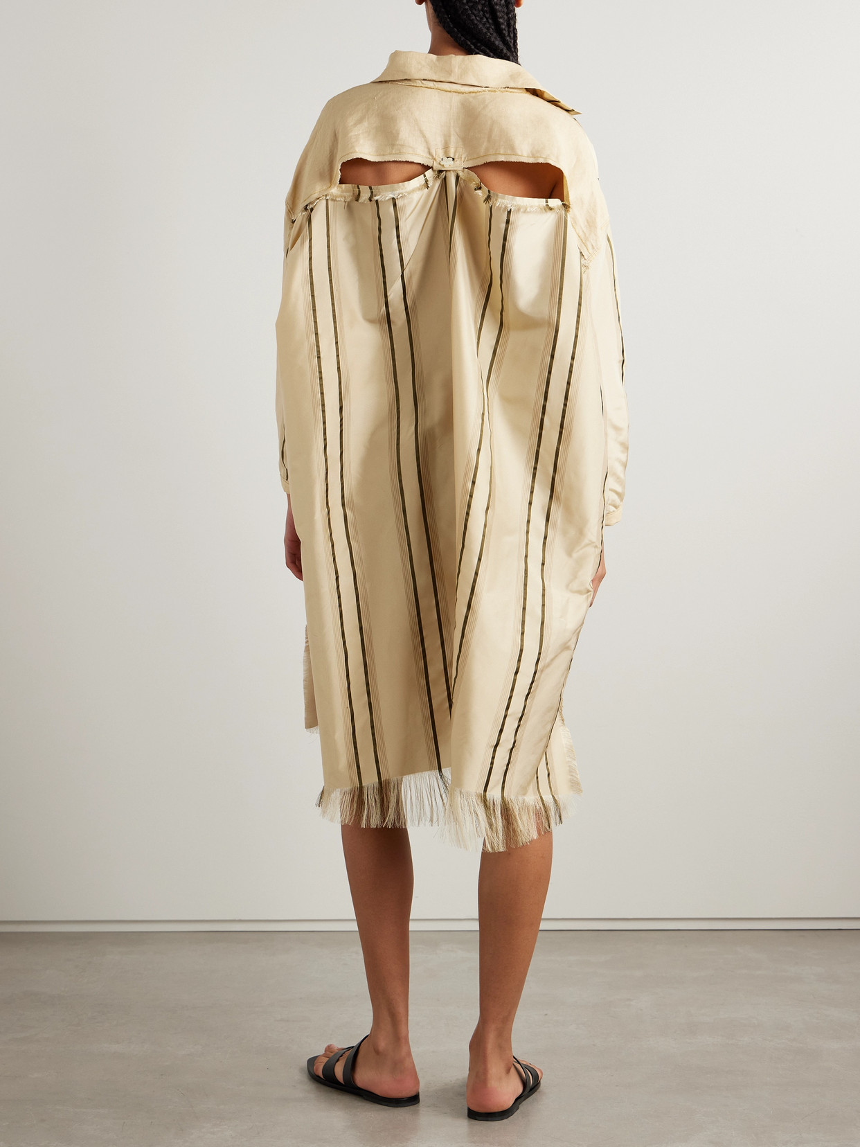 Thank You Have A Good Day Oversized Paneled Striped Silk And Linen Midi Shirt Dress In Yellow