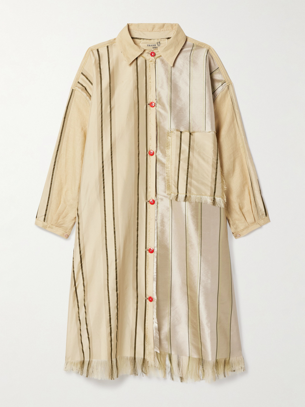 Thank You Have A Good Day Oversized Paneled Striped Silk And Linen Midi Shirt Dress In Yellow
