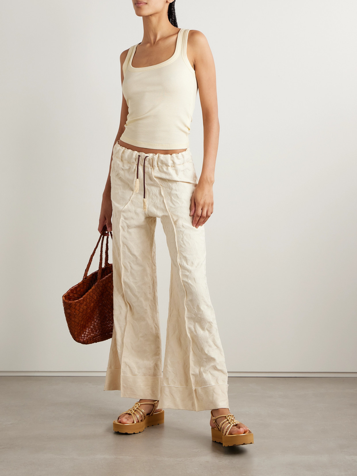 Thank You Have A Good Day Pierrot Cotton-blend Jacquard Pants In Cream