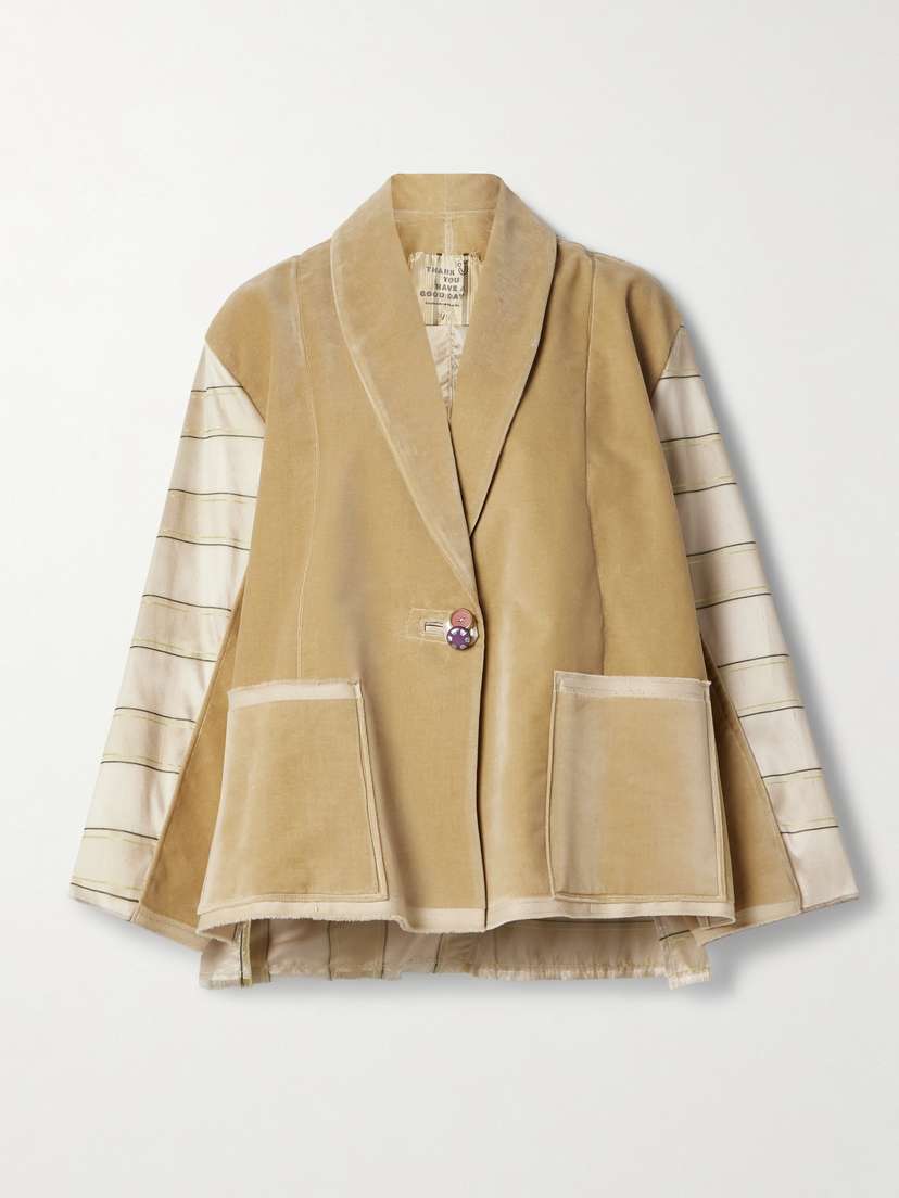 Thank You Have A Good Day Paneled Cotton-velvet And Striped Silk Blazer