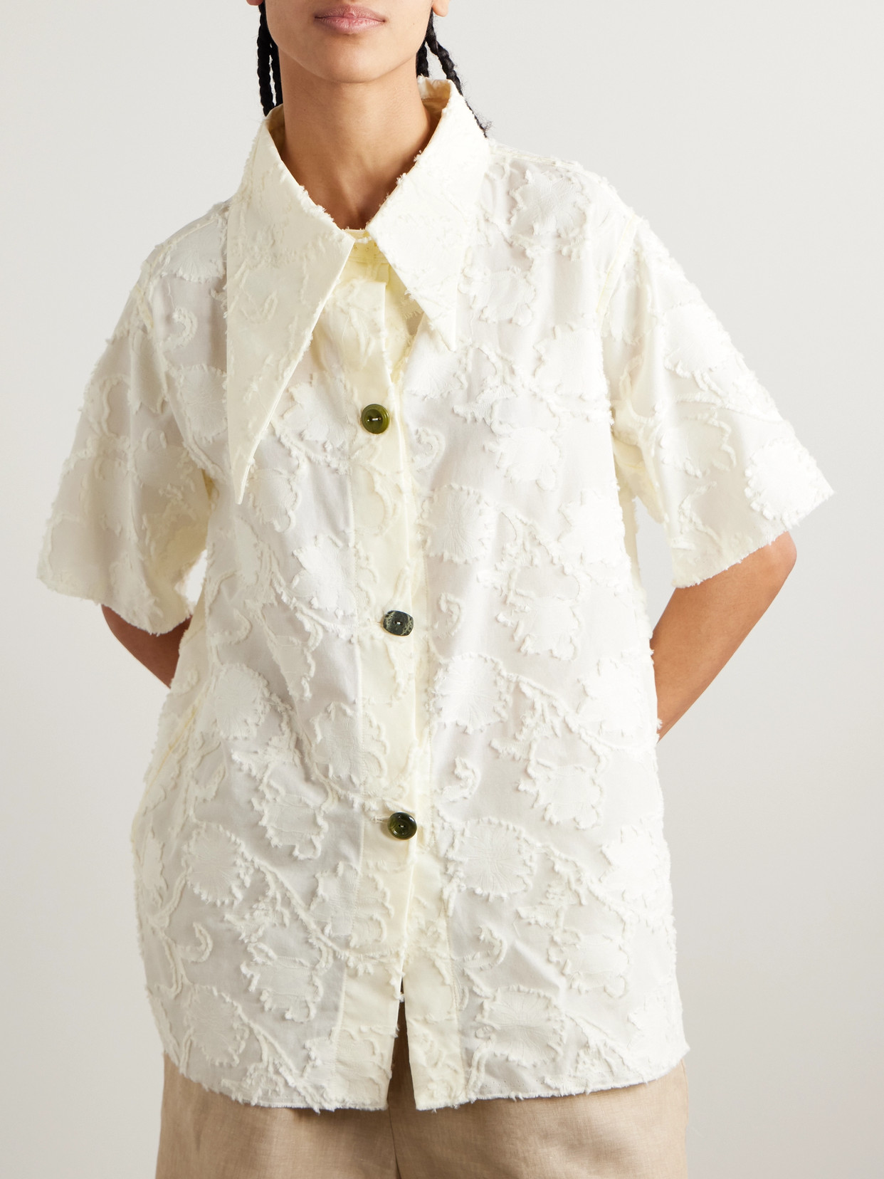 Shop Thank You Have A Good Day Oversized Fil Coupé Cotton Shirt In Neutrals