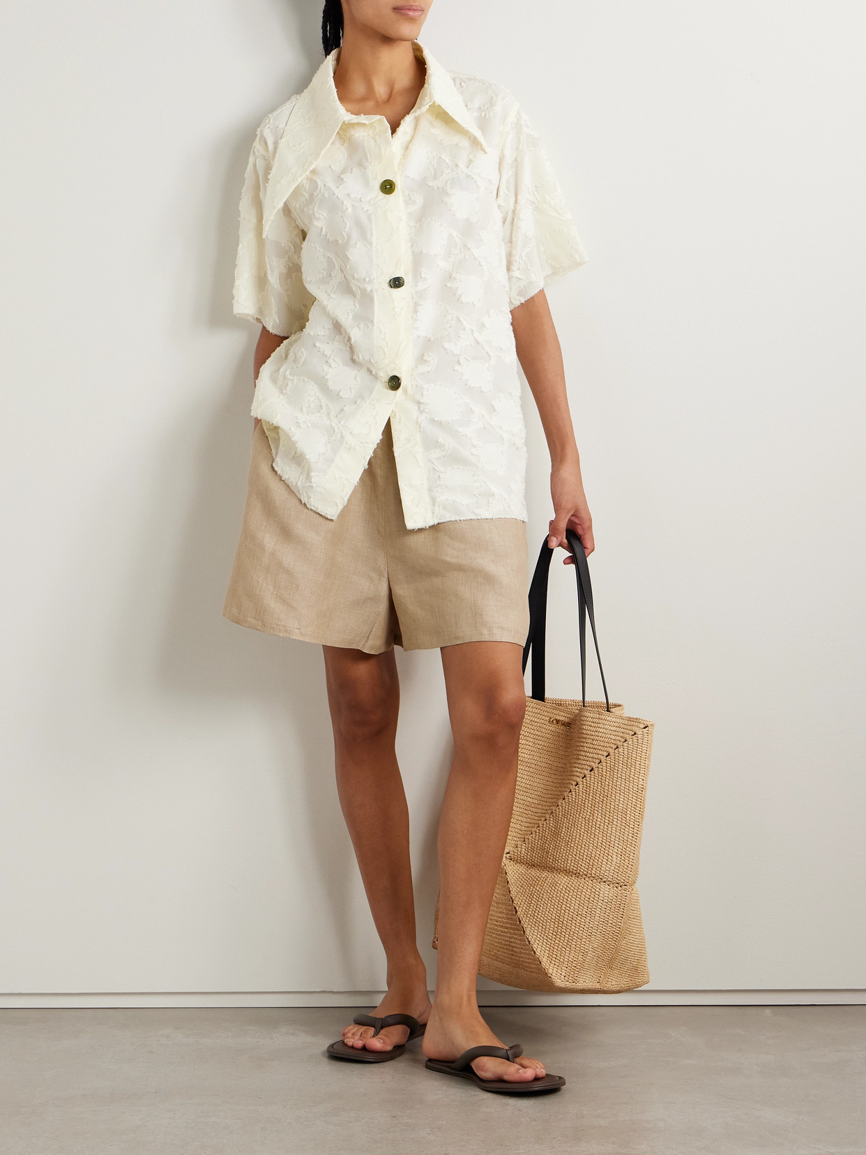 Shop Thank You Have A Good Day Oversized Fil Coupé Cotton Shirt In Neutrals