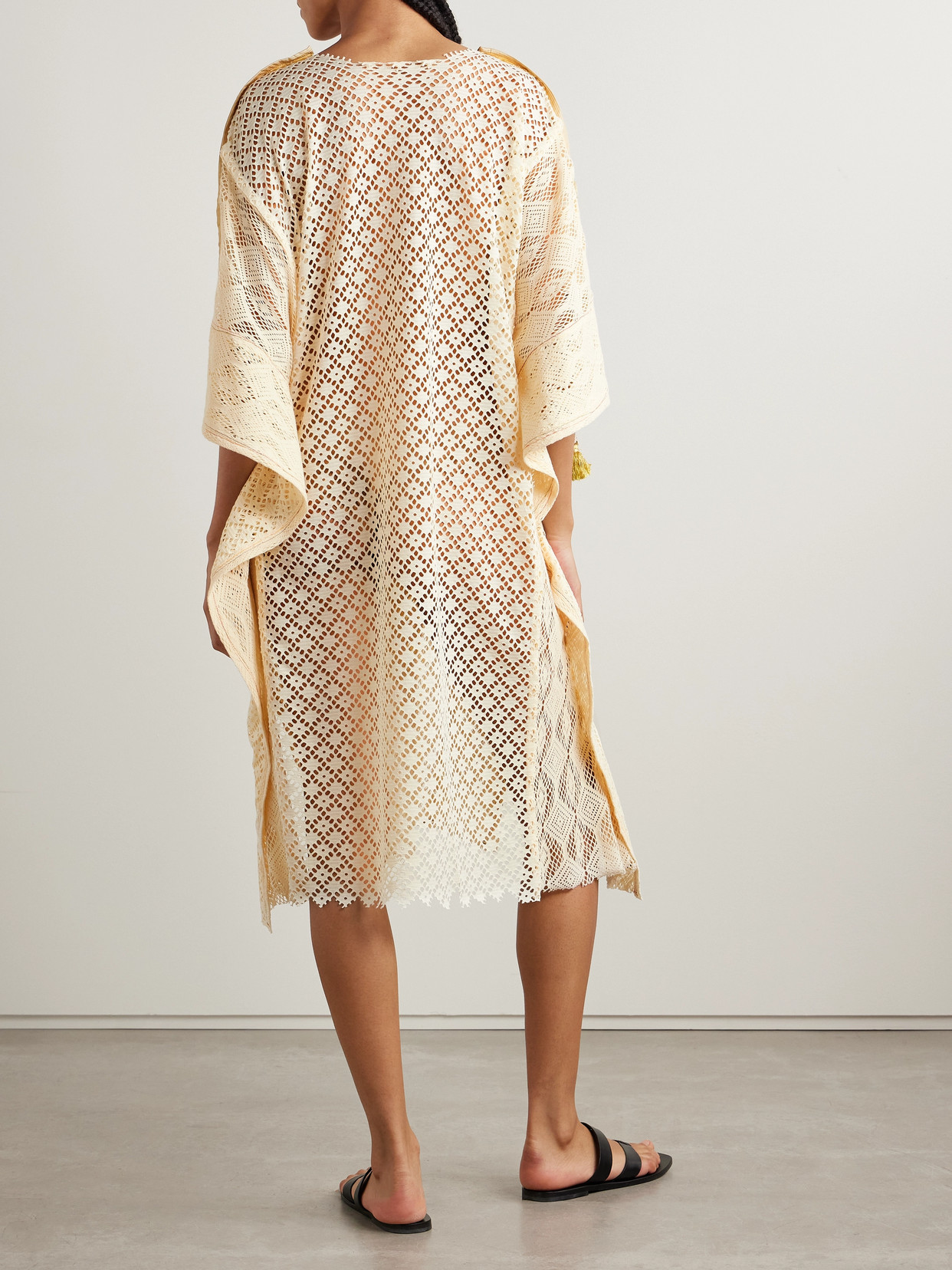 Thank You Have A Good Day Tasseled Lace Kaftan In Neutrals