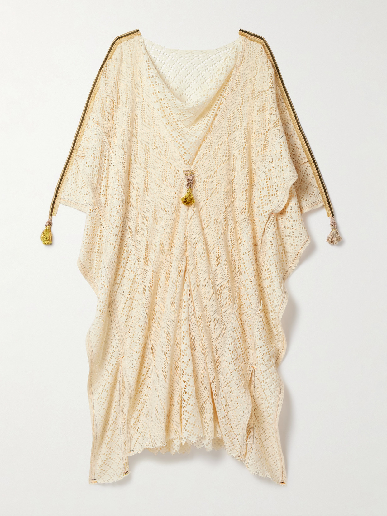 Thank You Have A Good Day Tasseled Lace Kaftan In Neutrals
