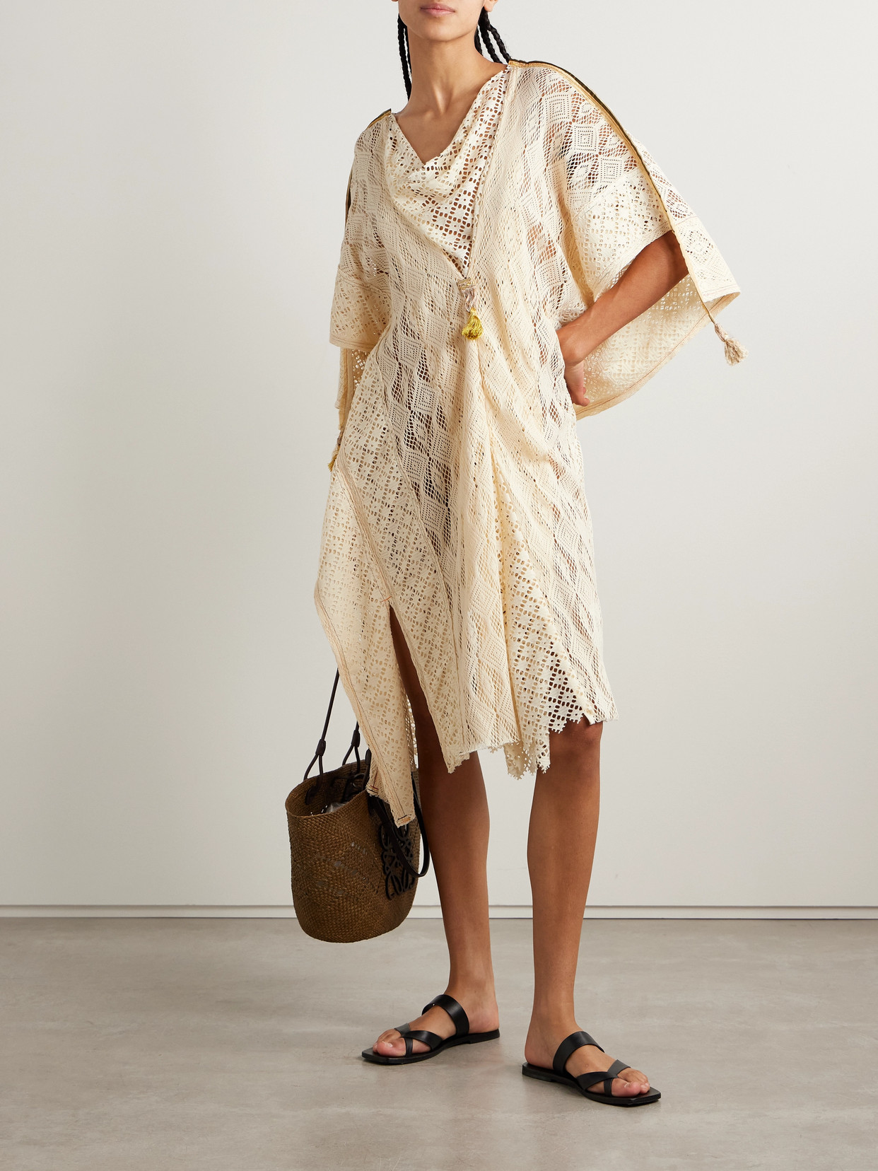 Thank You Have A Good Day Tasseled Lace Kaftan In Neutrals