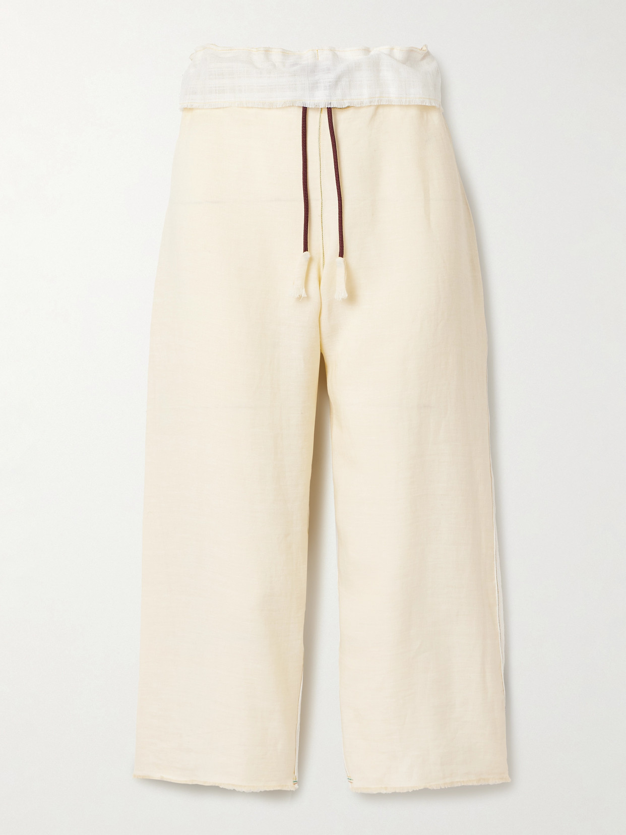 Thank You Have A Good Day Cropped Paneled Appliquéd Linen Wide-leg Pants In Yellow