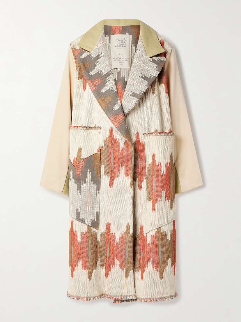 Thank You Have A Good Day Crosby Paneled Cotton-jacquard, Velvet And Herringbone-twill Coat