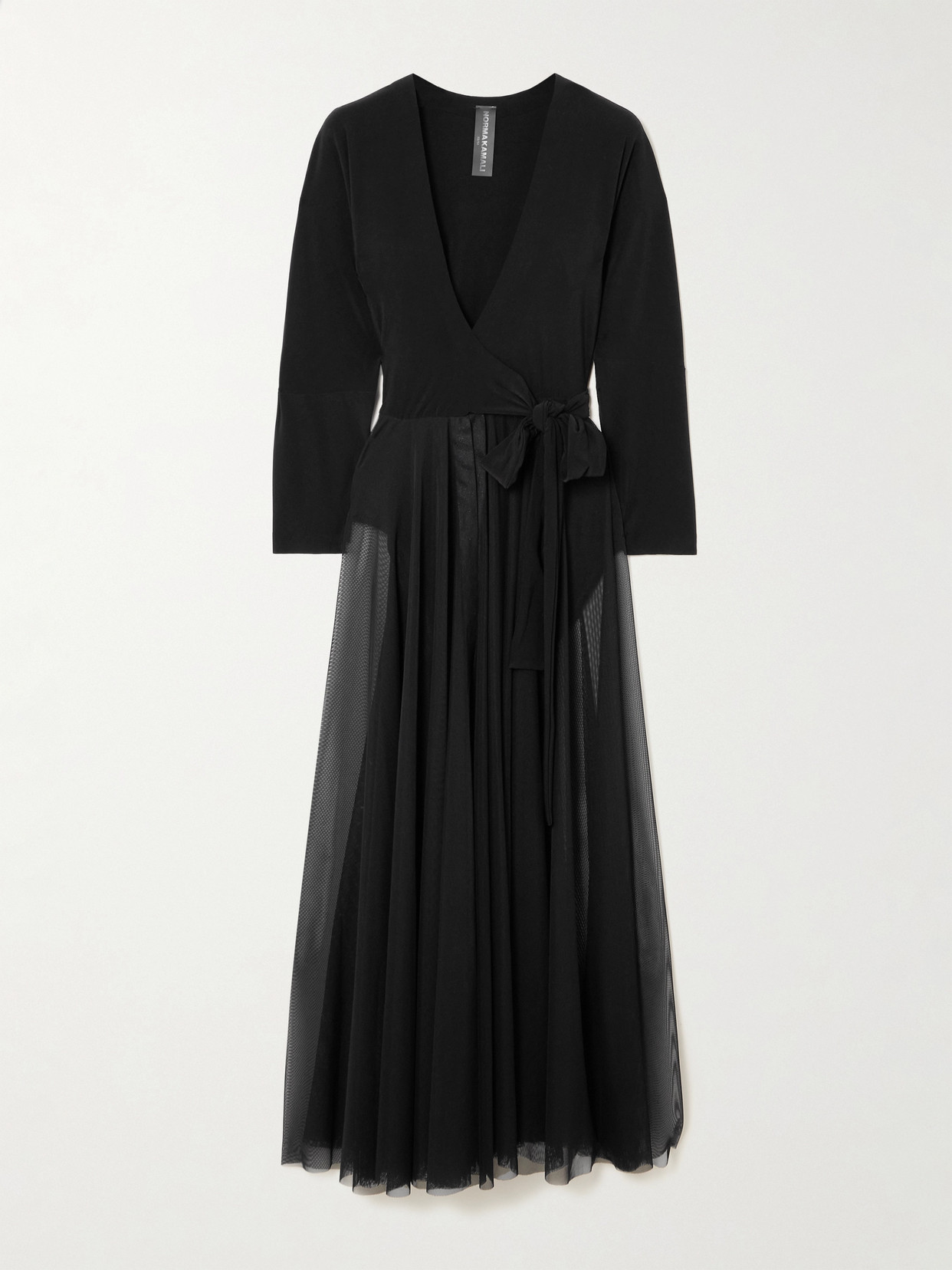 Norma Kamali Pleated Mesh-trimmed Stretch-jersey Midi Dress In Black